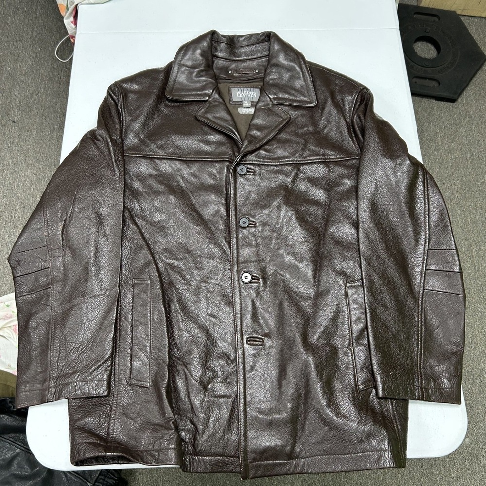 Wilsons Leather Car Coat Mens XL Brown Thinsulate Insulated Button Front Jacket